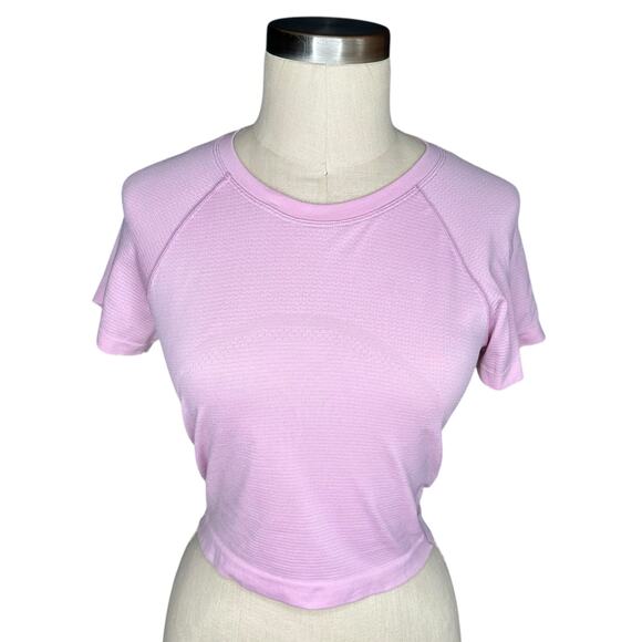 LULULEMON Mauve Pink Cropped Short Sleeve Switfly Tech Tee Women's Size 8 Crop - Picture 1 of 6